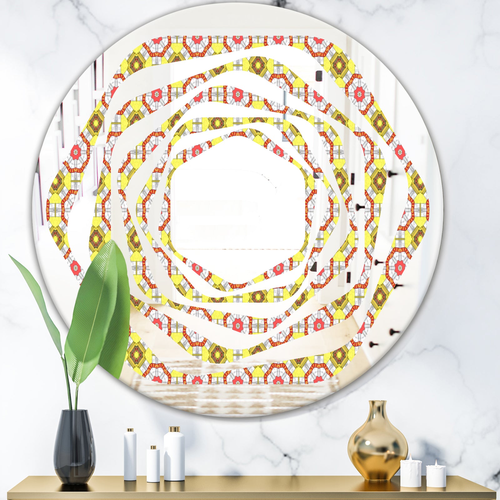 Retro Ethnic Abstract Kaleidoscope Design - Modern Round or Oval Wall Mirror - Whirl