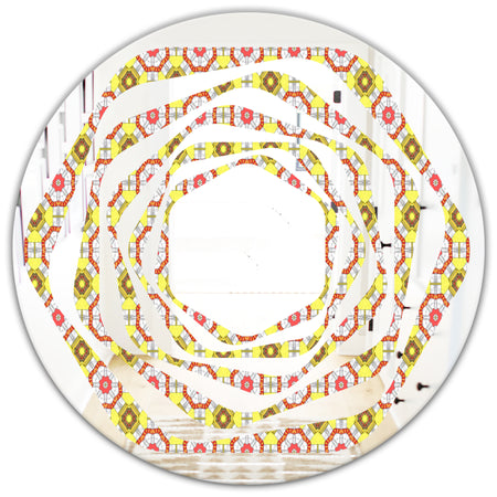 Retro Ethnic Abstract Kaleidoscope Design - Modern Round or Oval Wall Mirror - Whirl
