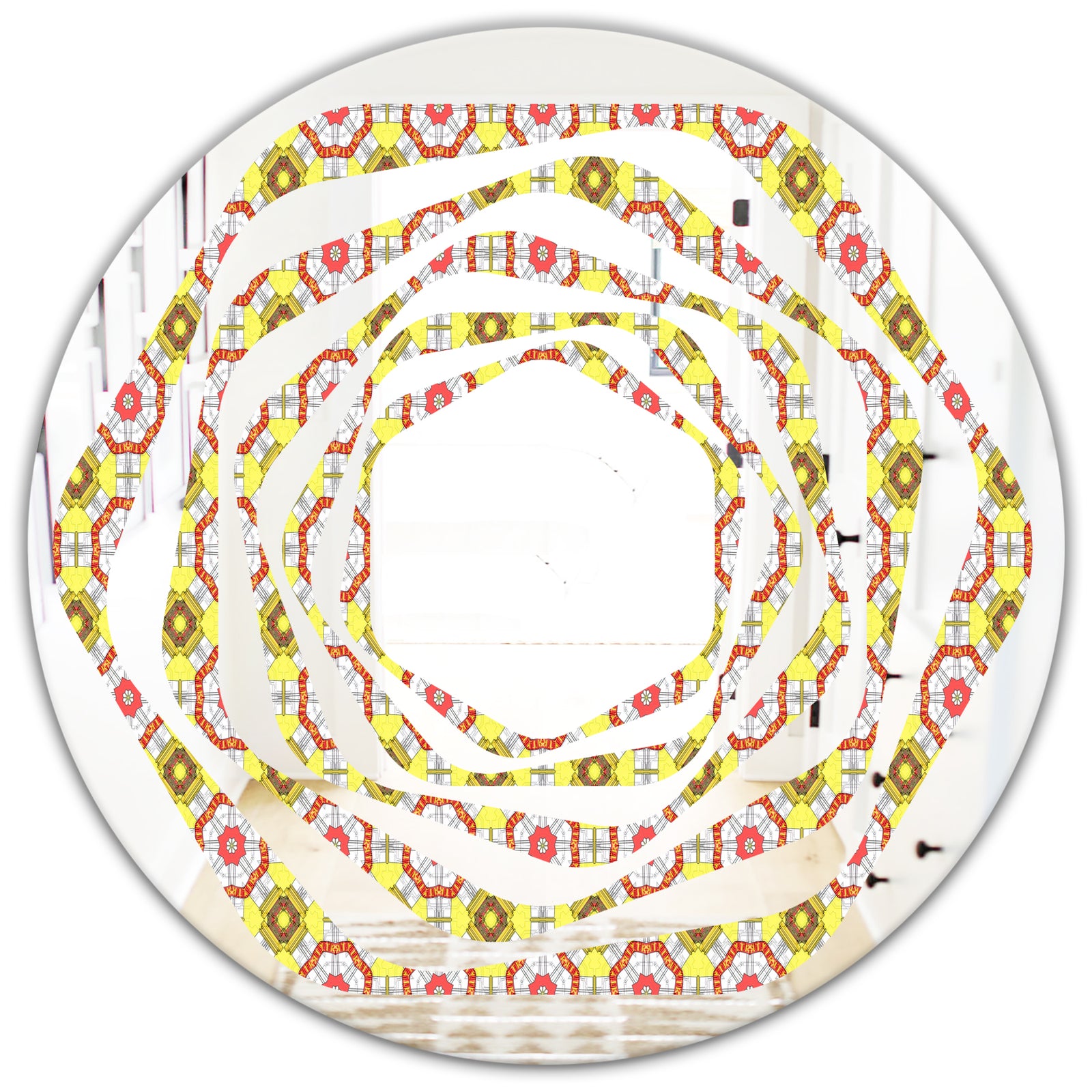 Retro Ethnic Abstract Kaleidoscope Design - Modern Round or Oval Wall Mirror - Whirl