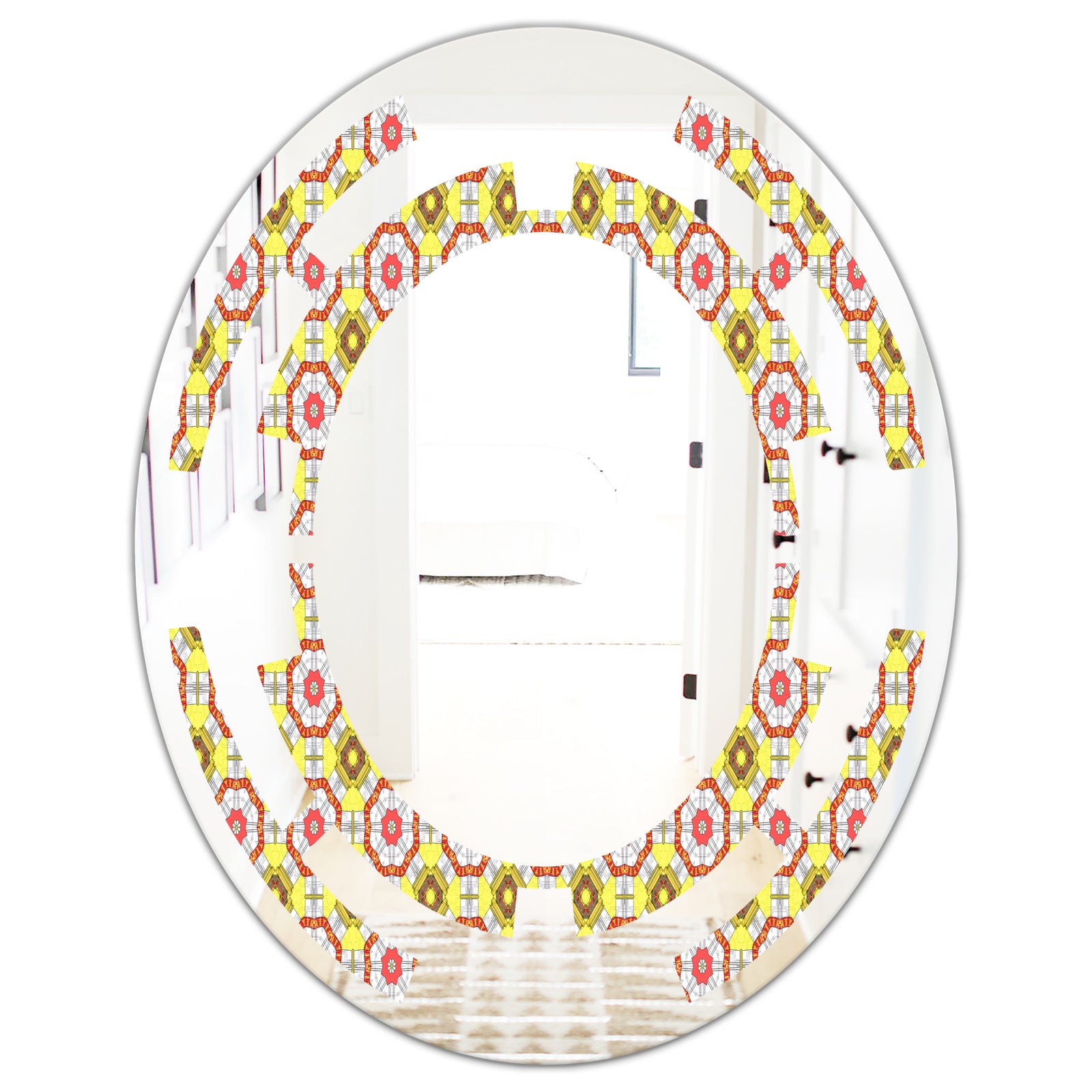 Retro Ethnic Abstract Kaleidoscope Design - Modern Round or Oval Wall Mirror - Space