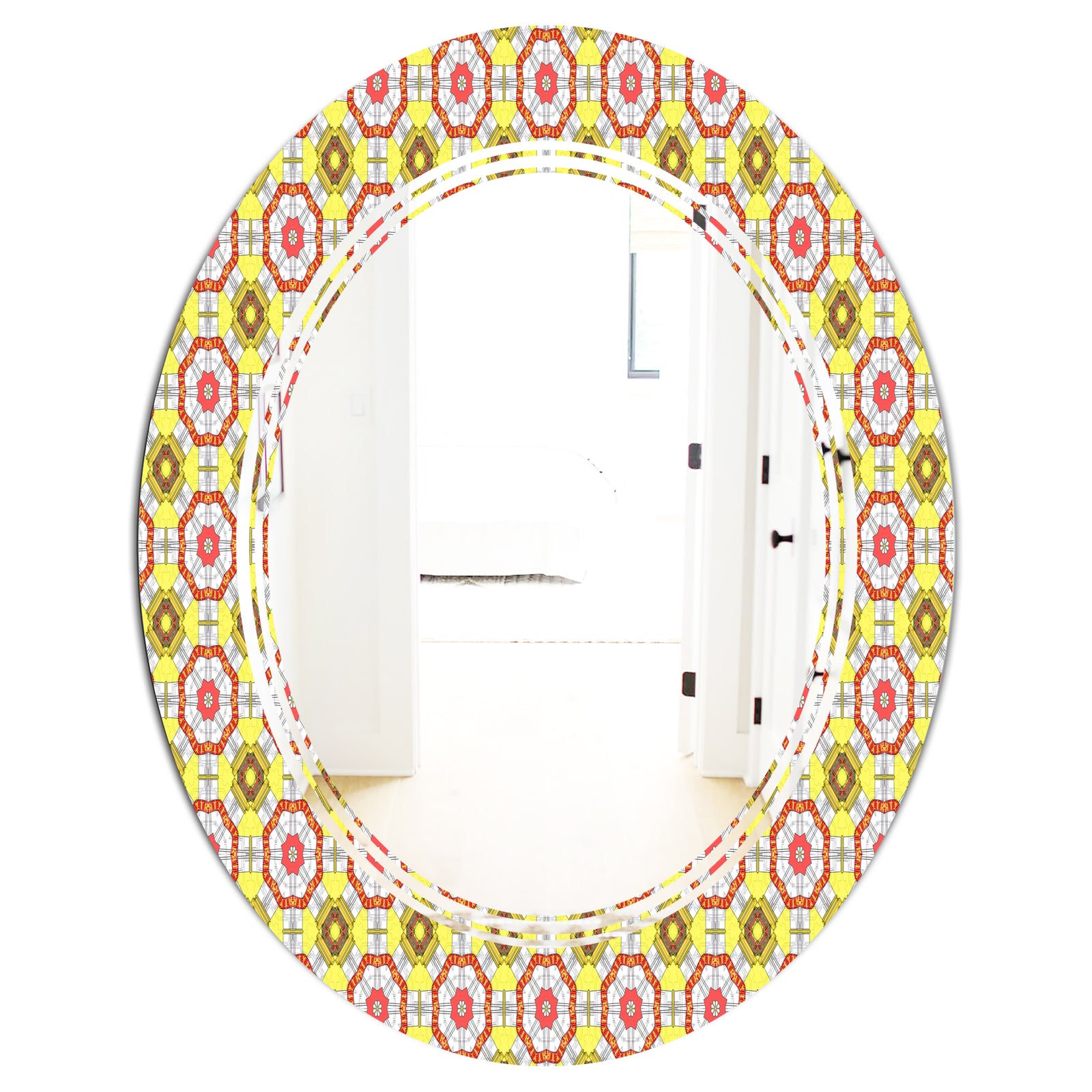 Retro Ethnic Abstract Kaleidoscope Design - Modern Round or Oval Wall Mirror - Triple C