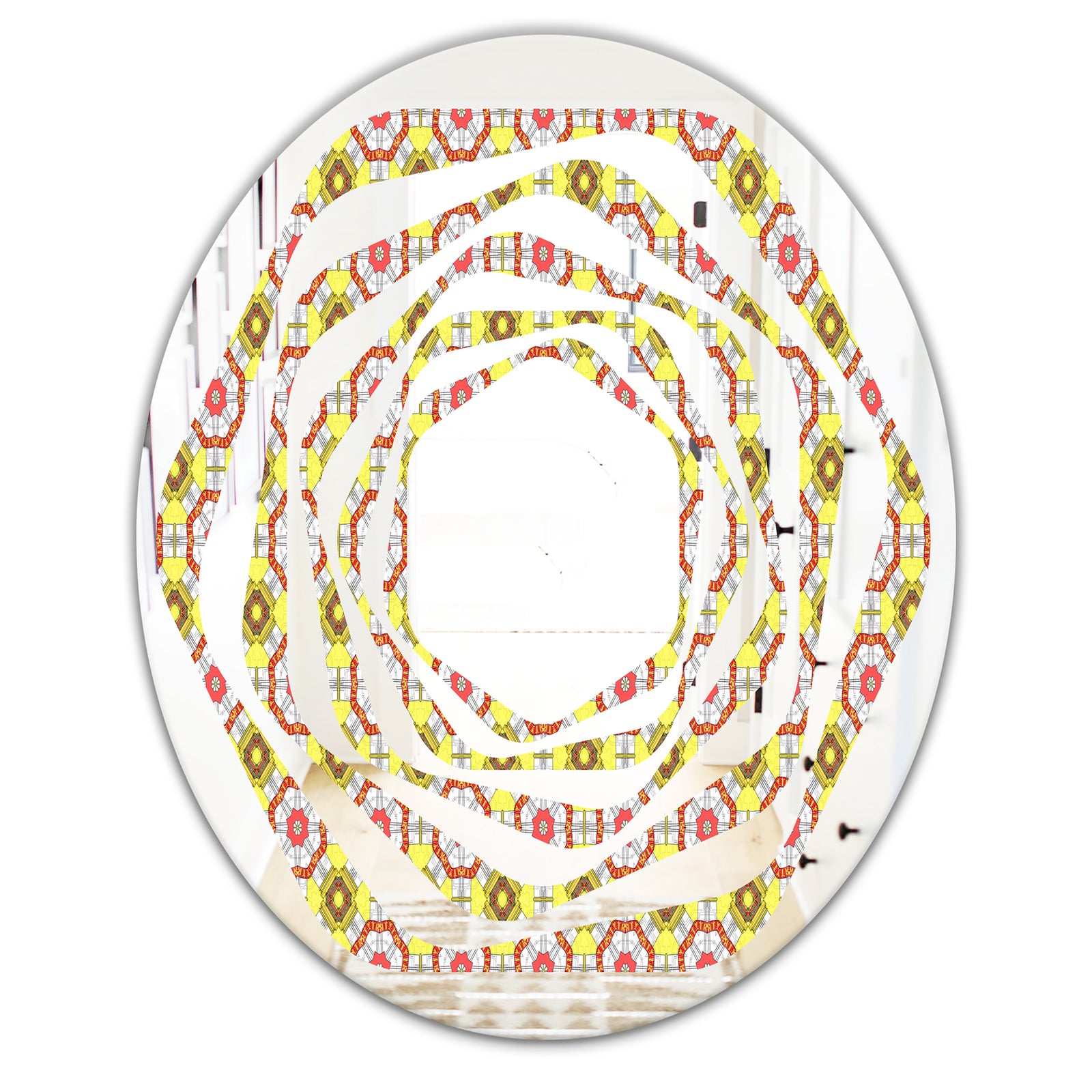 Retro Ethnic Abstract Kaleidoscope Design - Modern Round or Oval Wall Mirror - Whirl