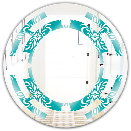 Retro Turquoise Pattern - Modern Round or Oval Wall Mirror - Space