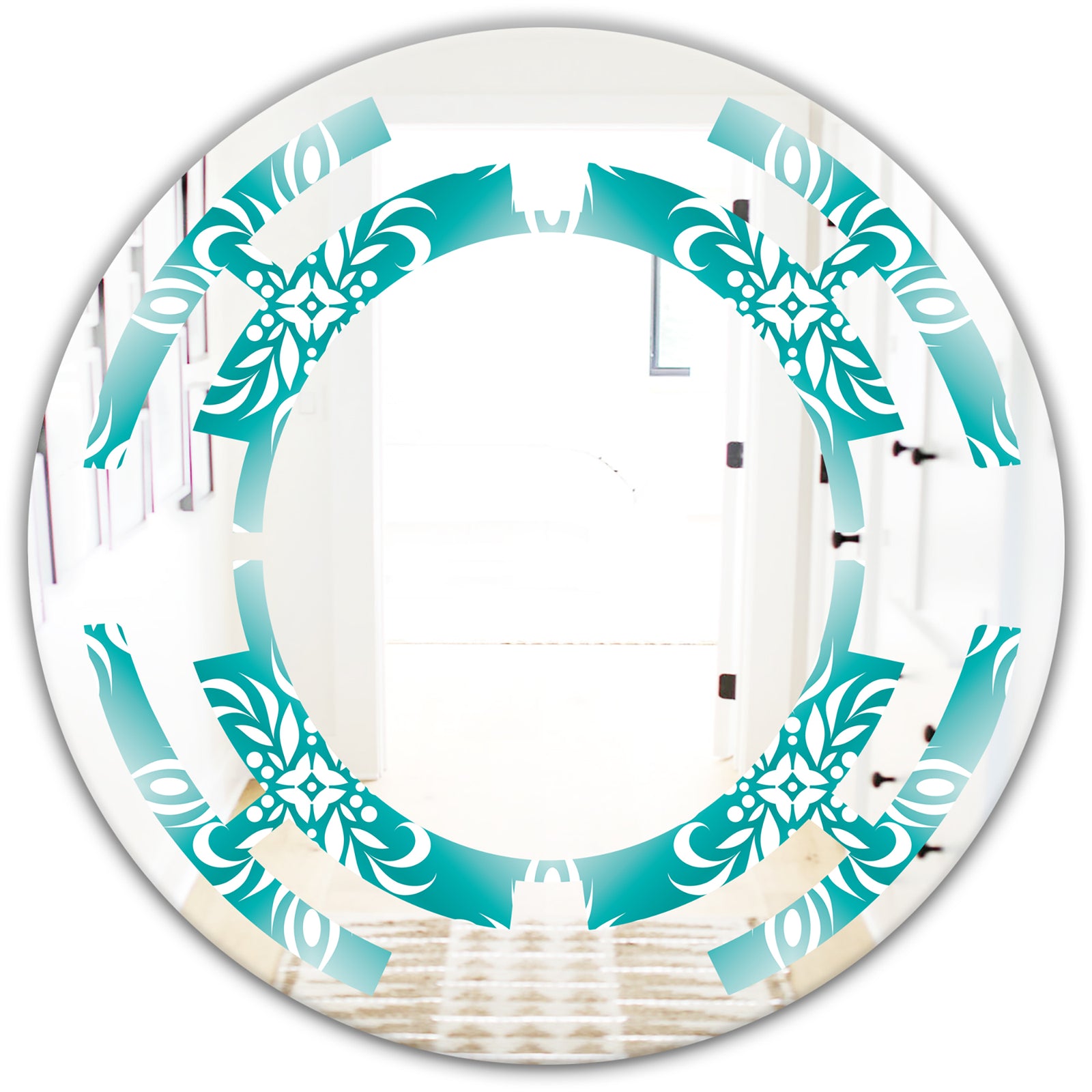 Retro Turquoise Pattern - Modern Round or Oval Wall Mirror - Space