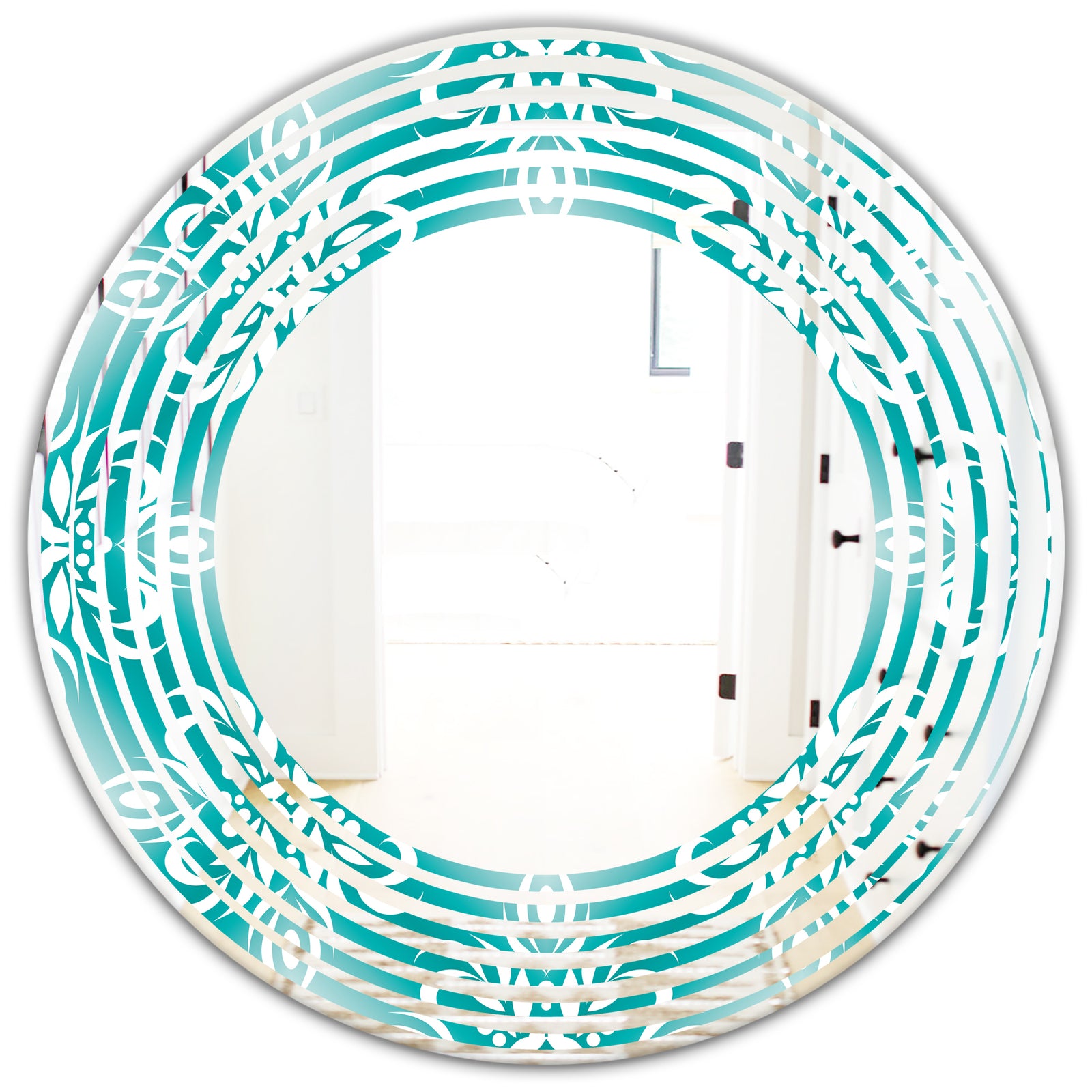 Retro Turquoise Pattern - Modern Round or Oval Wall Mirror - Wave