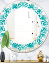 Retro Turquoise Pattern - Modern Round or Oval Wall Mirror - Leaves