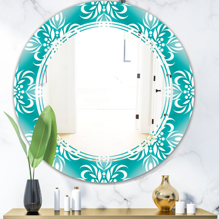 Retro Turquoise Pattern - Modern Round or Oval Wall Mirror - Triple C