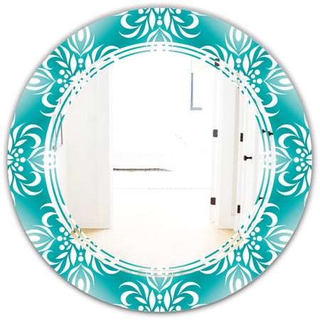 Retro Turquoise Pattern - Modern Round or Oval Wall Mirror - Triple C