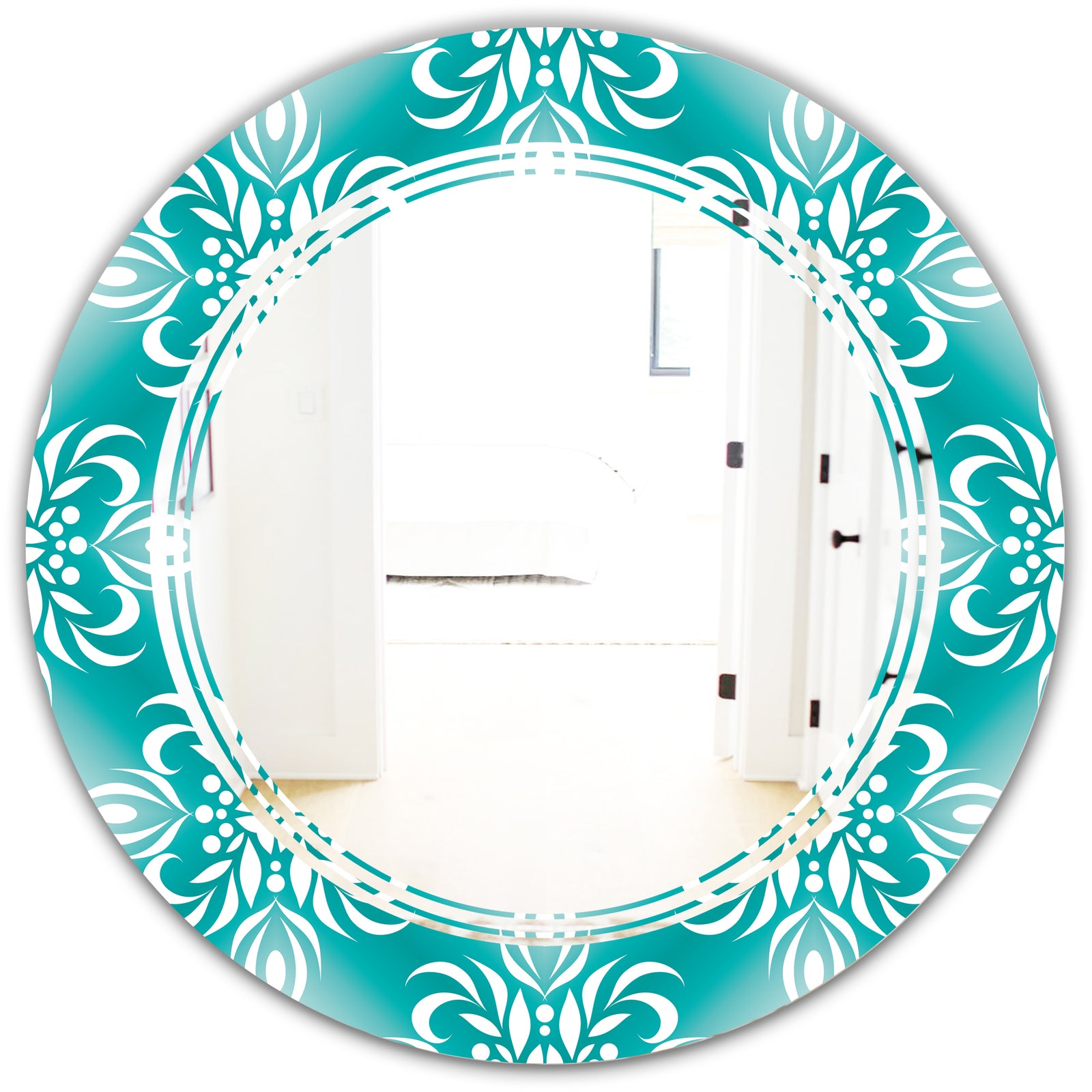 Retro Turquoise Pattern - Modern Round or Oval Wall Mirror - Triple C