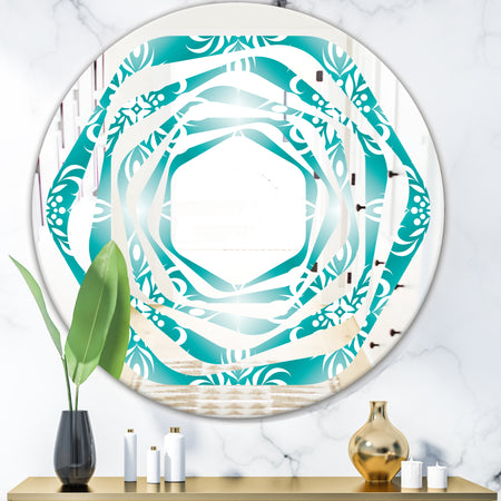 Retro Turquoise Pattern - Modern Round or Oval Wall Mirror - Whirl