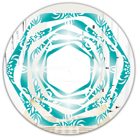 Retro Turquoise Pattern - Modern Round or Oval Wall Mirror - Whirl