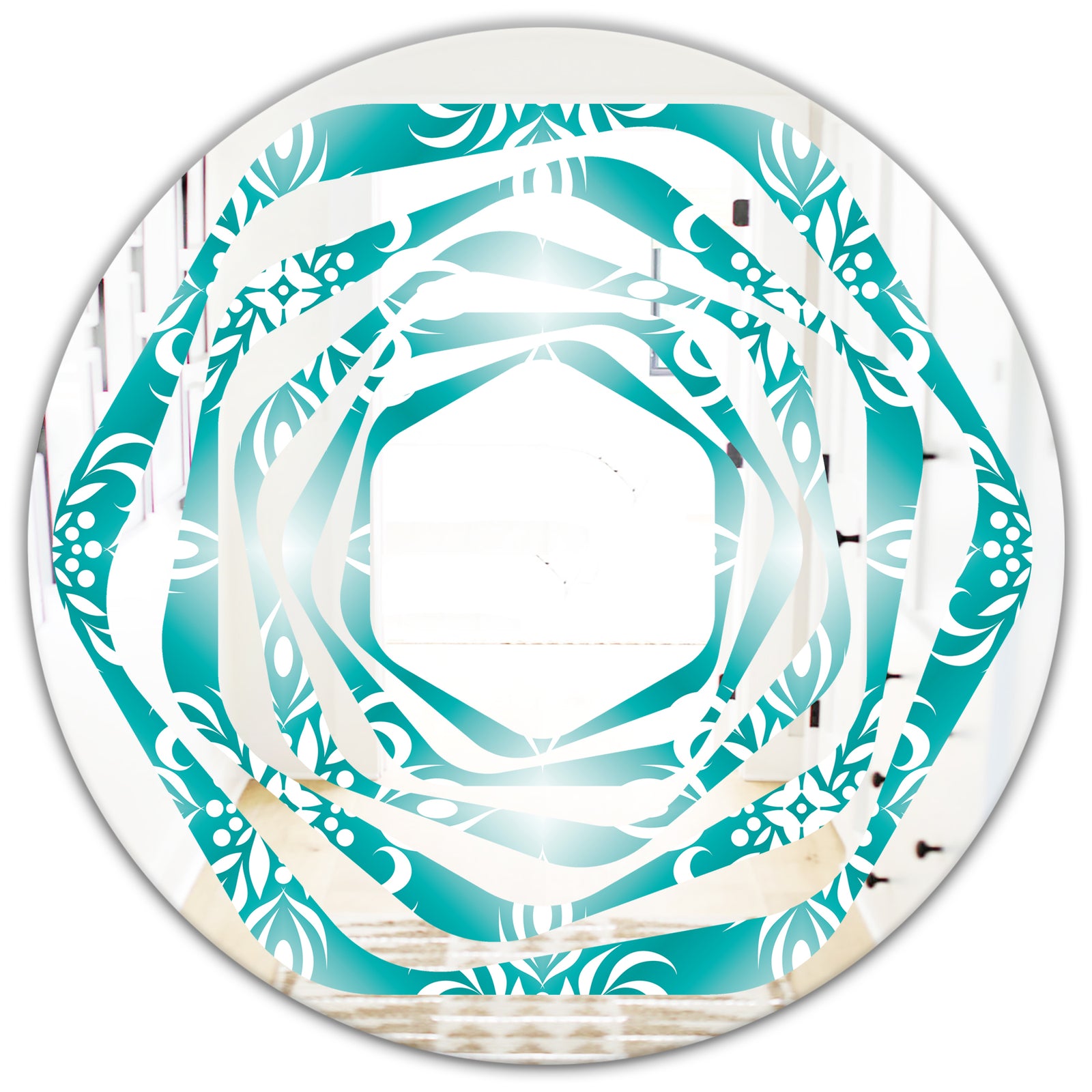 Retro Turquoise Pattern - Modern Round or Oval Wall Mirror - Whirl