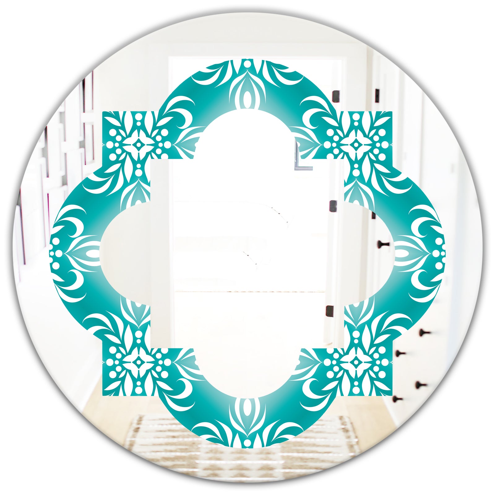 Retro Turquoise Pattern - Modern Round or Oval Wall Mirror - Quatrefoil
