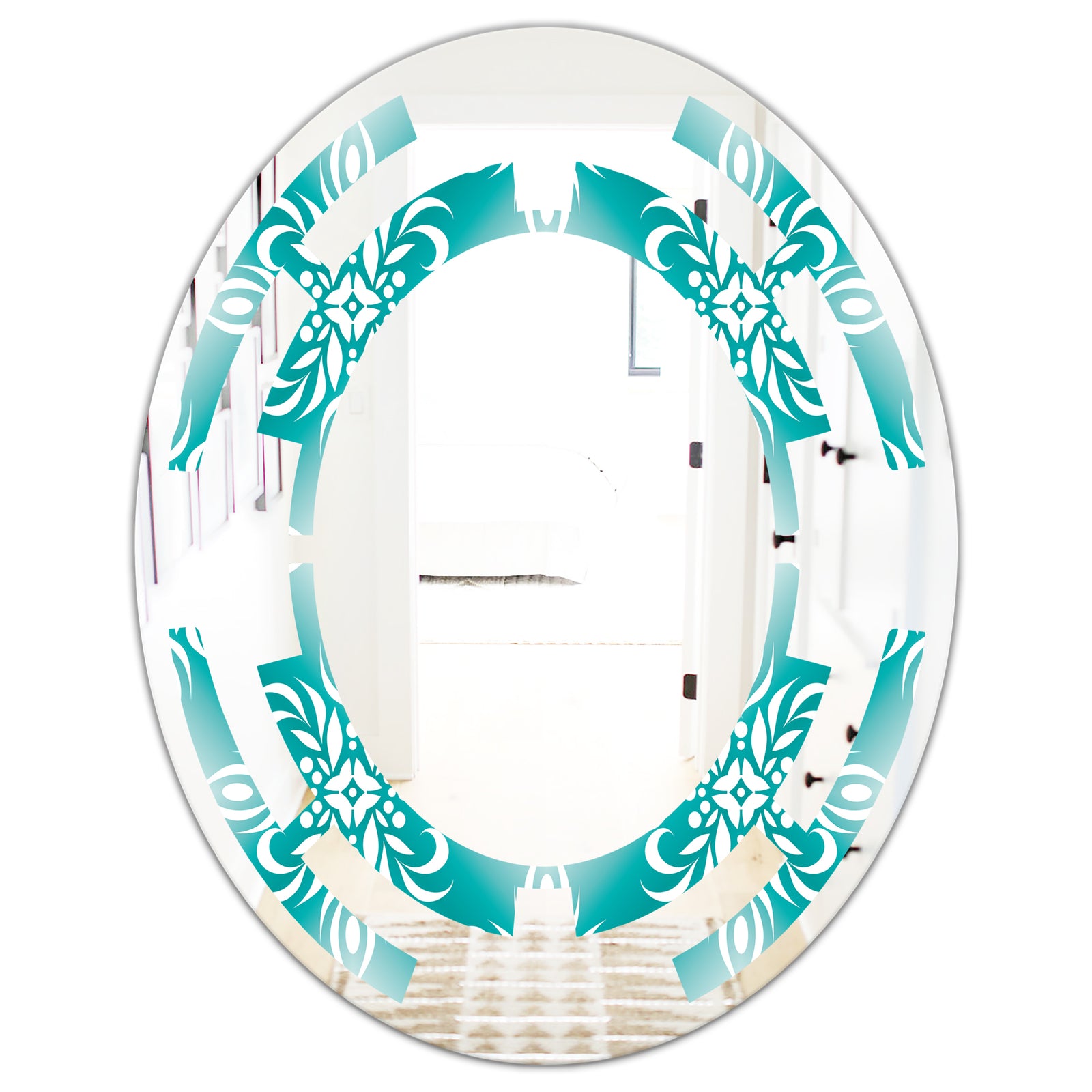 Retro Turquoise Pattern - Modern Round or Oval Wall Mirror - Space