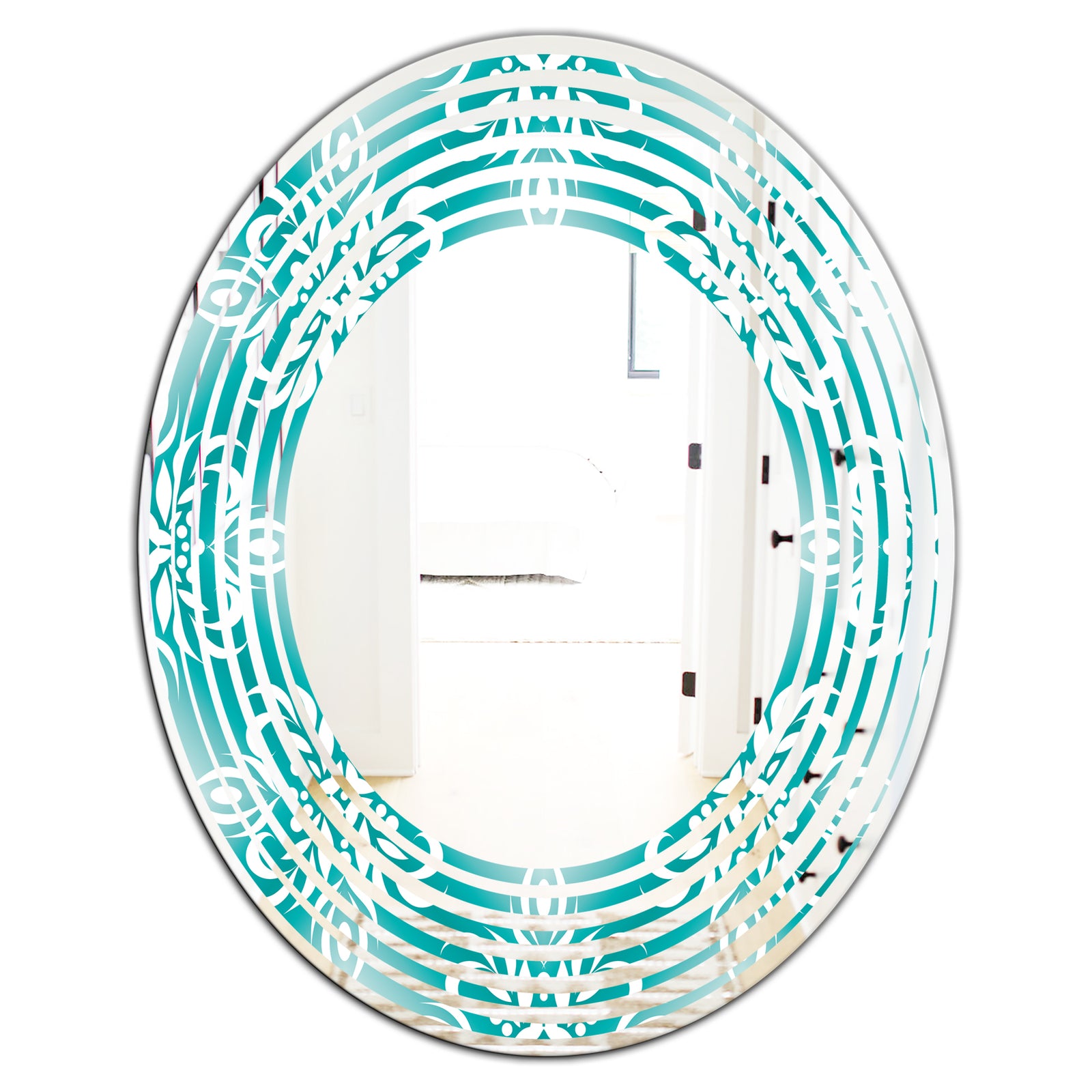 Retro Turquoise Pattern - Modern Round or Oval Wall Mirror - Wave