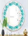 Retro Turquoise Pattern - Modern Round or Oval Wall Mirror - Leaves