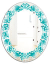 Retro Turquoise Pattern - Modern Round or Oval Wall Mirror - Leaves