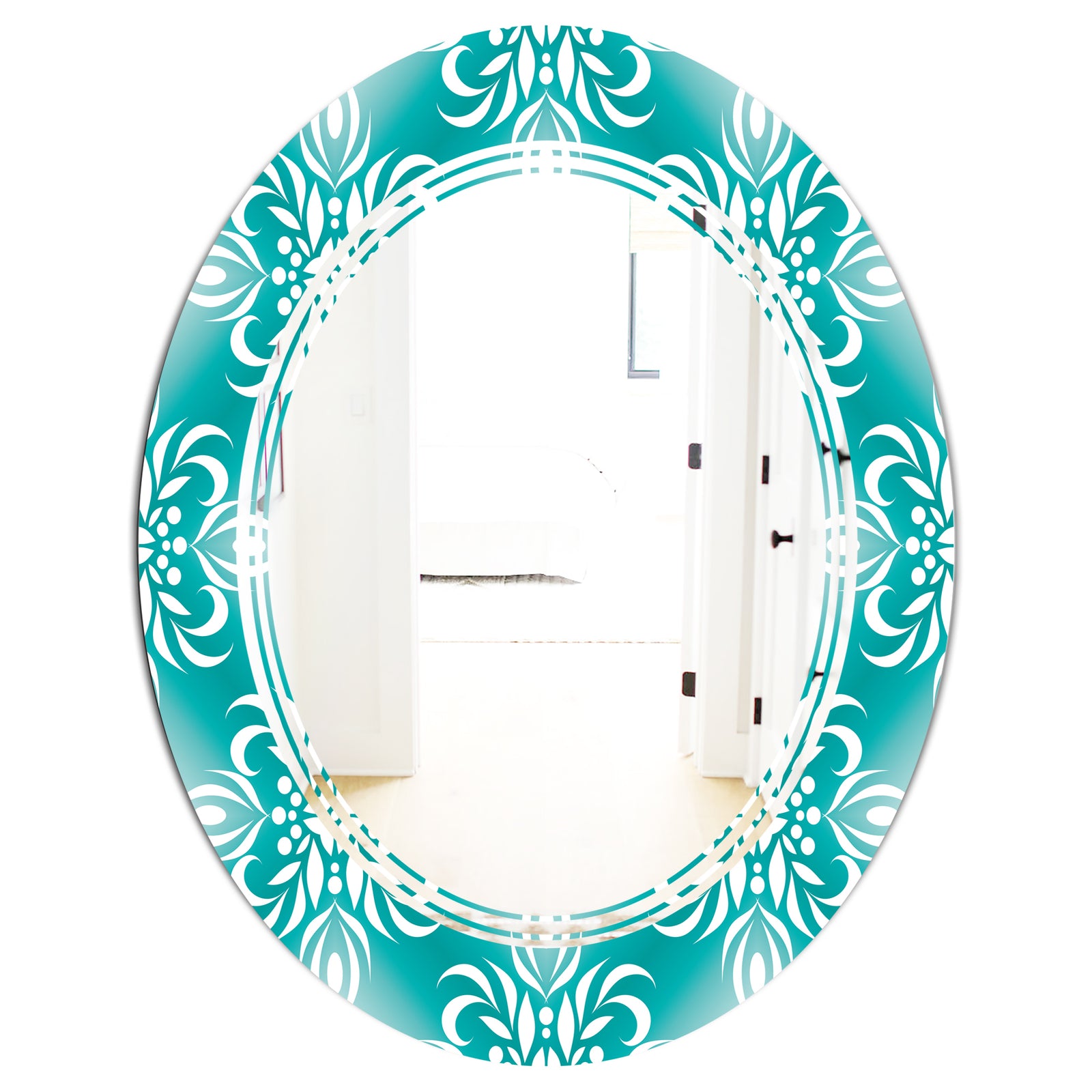 Retro Turquoise Pattern - Modern Round or Oval Wall Mirror - Triple C