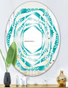 Retro Turquoise Pattern - Modern Round or Oval Wall Mirror - Whirl