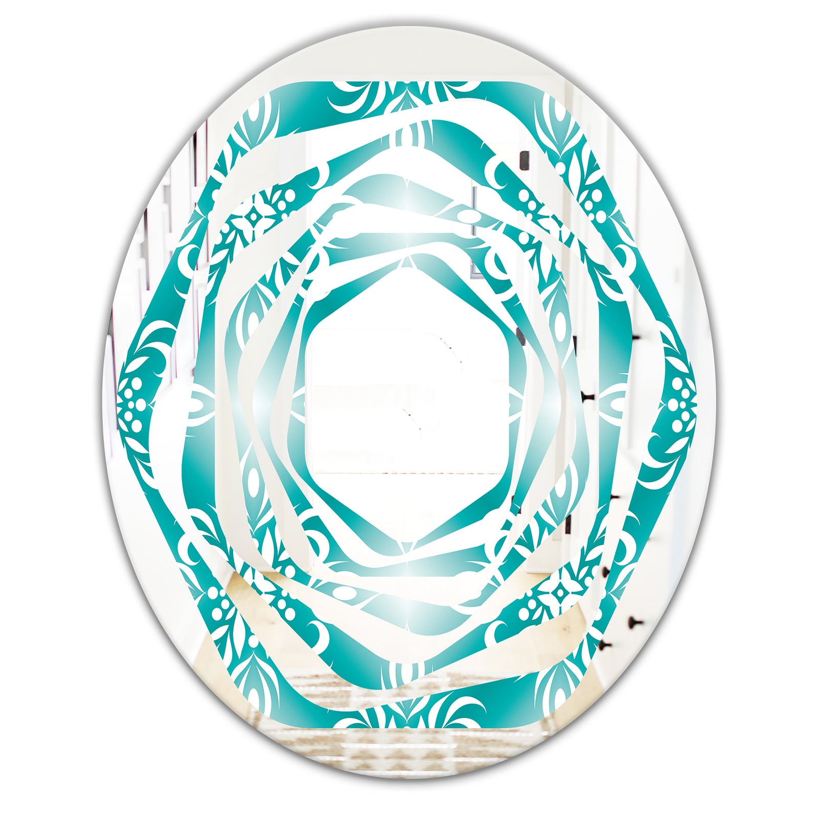 Retro Turquoise Pattern - Modern Round or Oval Wall Mirror - Whirl