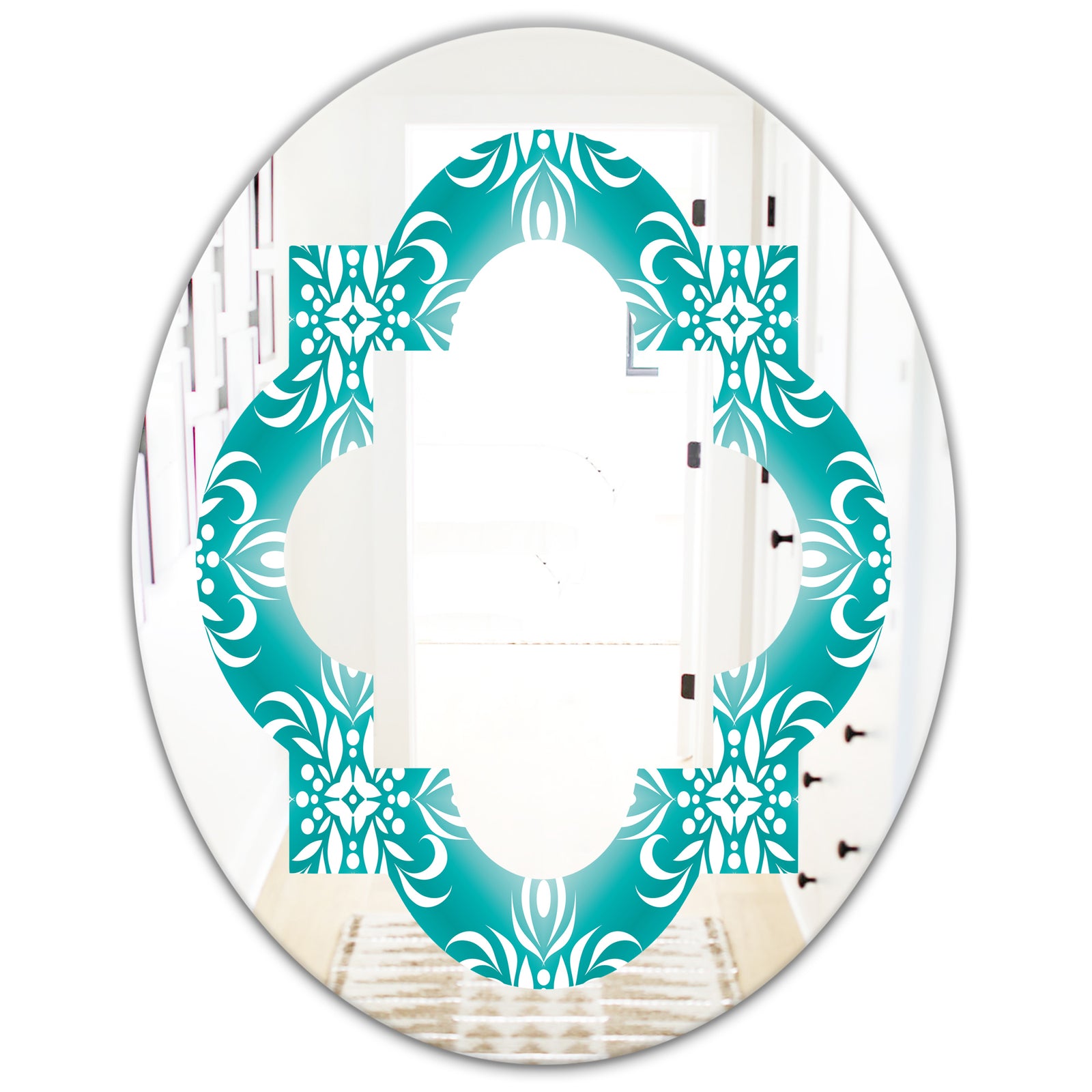 Retro Turquoise Pattern - Modern Round or Oval Wall Mirror - Quatrefoil