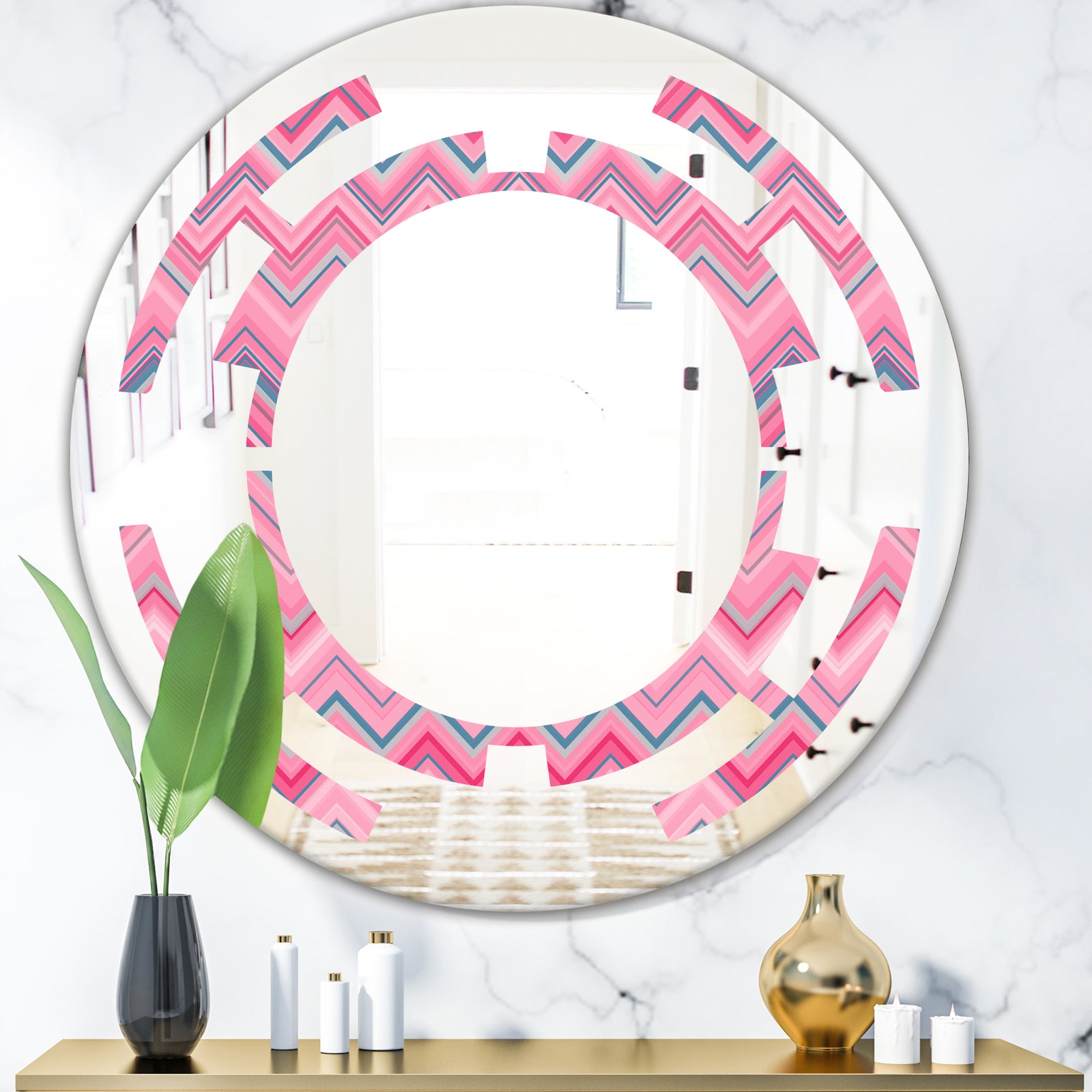 Abstract Retro Geometric III - Modern Round or Oval Wall Mirror - Space