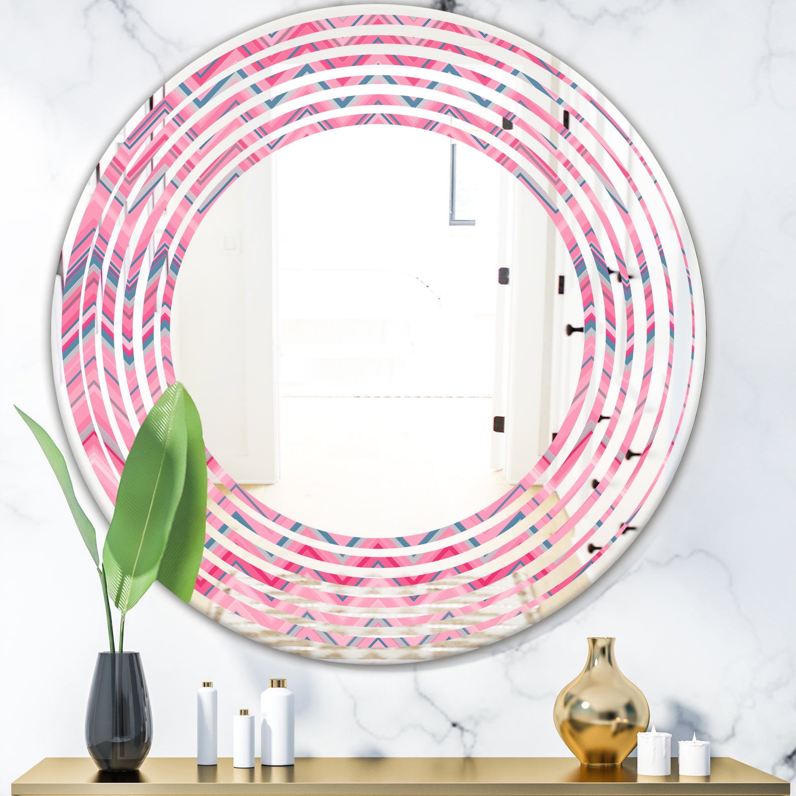 Abstract Retro Geometric III - Modern Round or Oval Wall Mirror - Wave