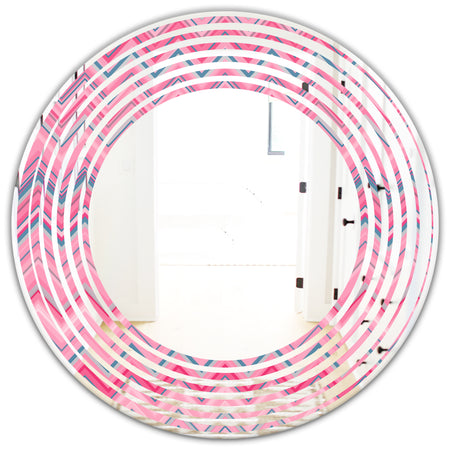 Abstract Retro Geometric III - Modern Round or Oval Wall Mirror - Wave