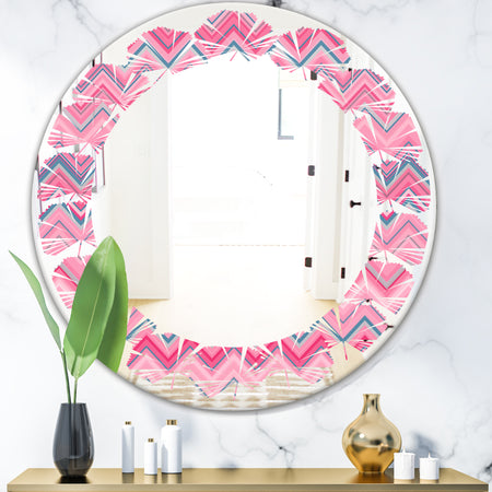 Abstract Retro Geometric III - Modern Round or Oval Wall Mirror - Leaves