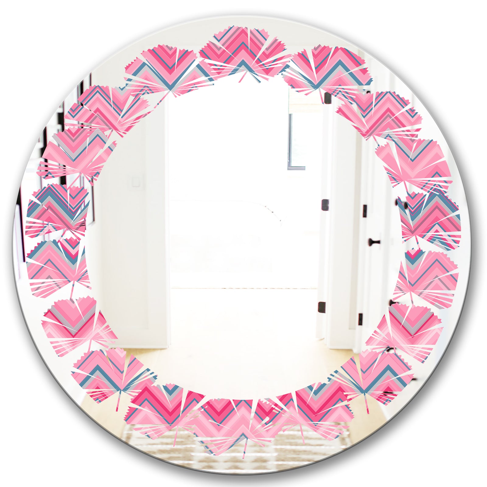 Abstract Retro Geometric III - Modern Round or Oval Wall Mirror - Leaves