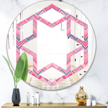 Abstract Retro Geometric III - Modern Round or Oval Wall Mirror - Hexagon Star