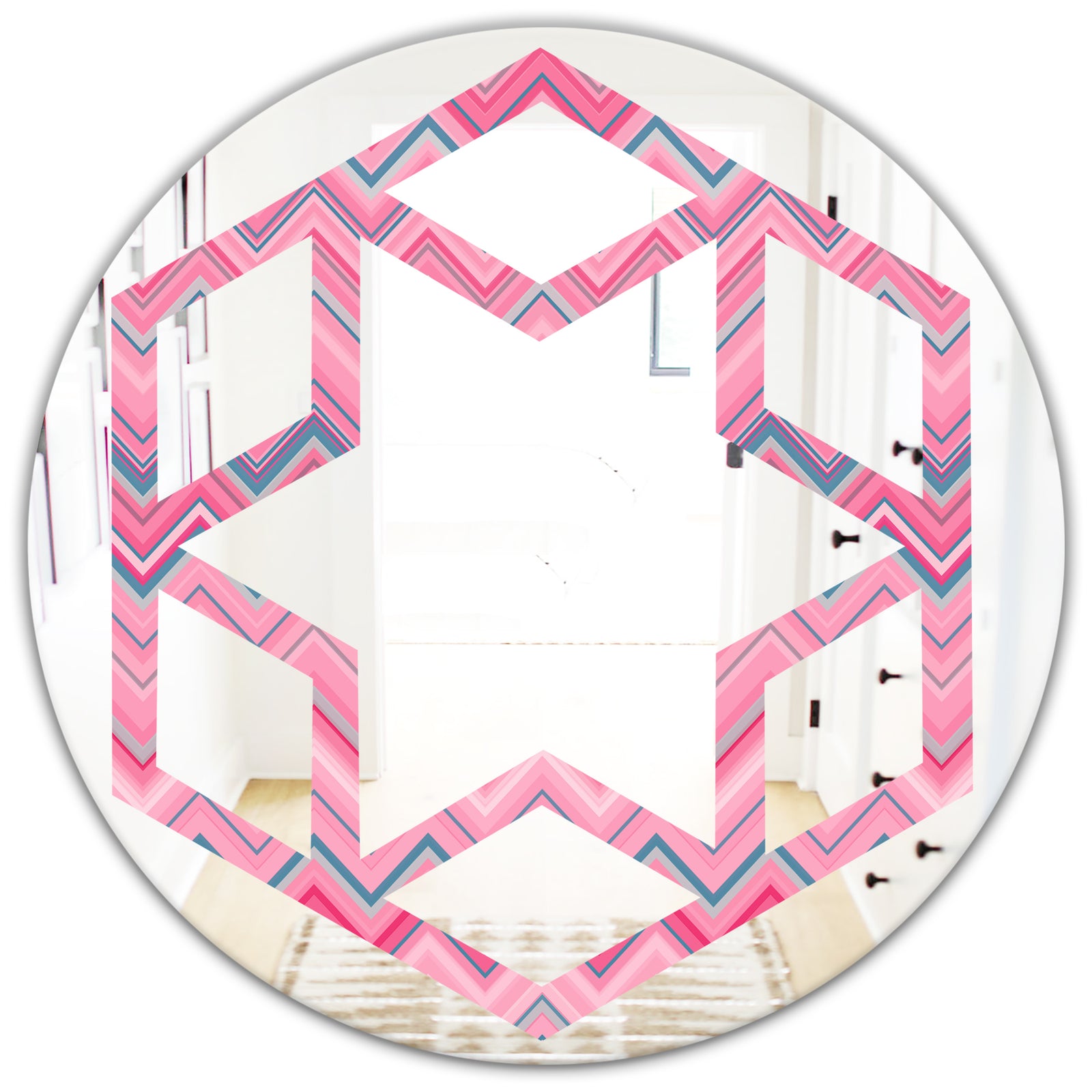 Abstract Retro Geometric III - Modern Round or Oval Wall Mirror - Hexagon Star