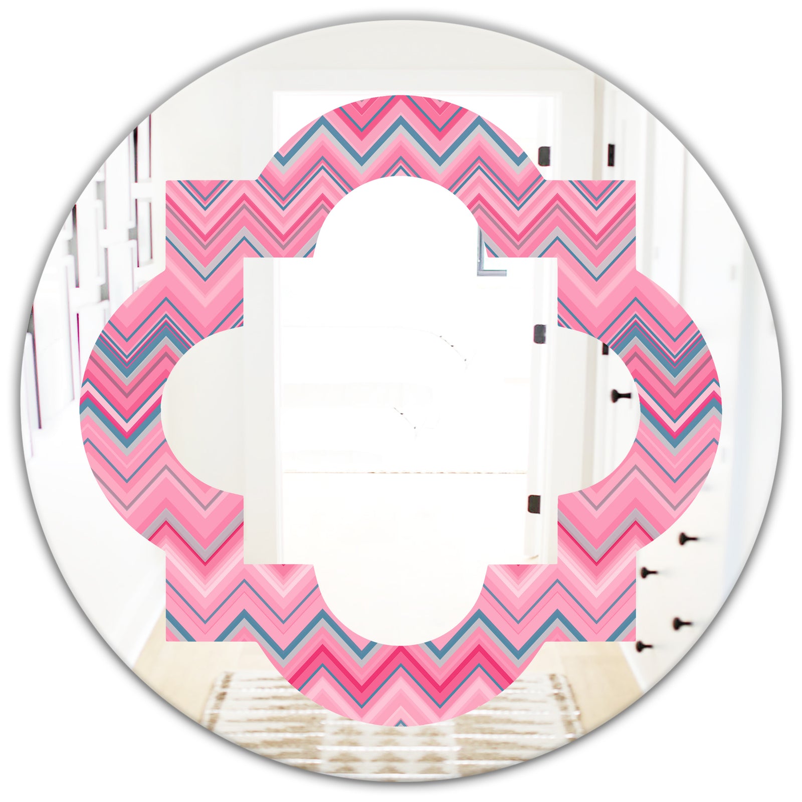 Abstract Retro Geometric III - Modern Round or Oval Wall Mirror - Quatrefoil