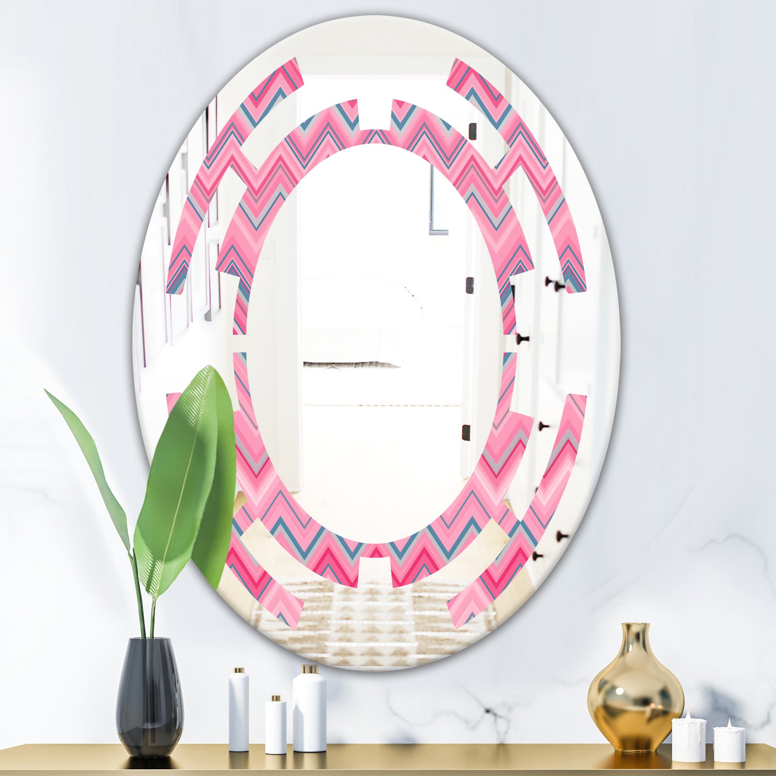 Abstract Retro Geometric III - Modern Round or Oval Wall Mirror - Space