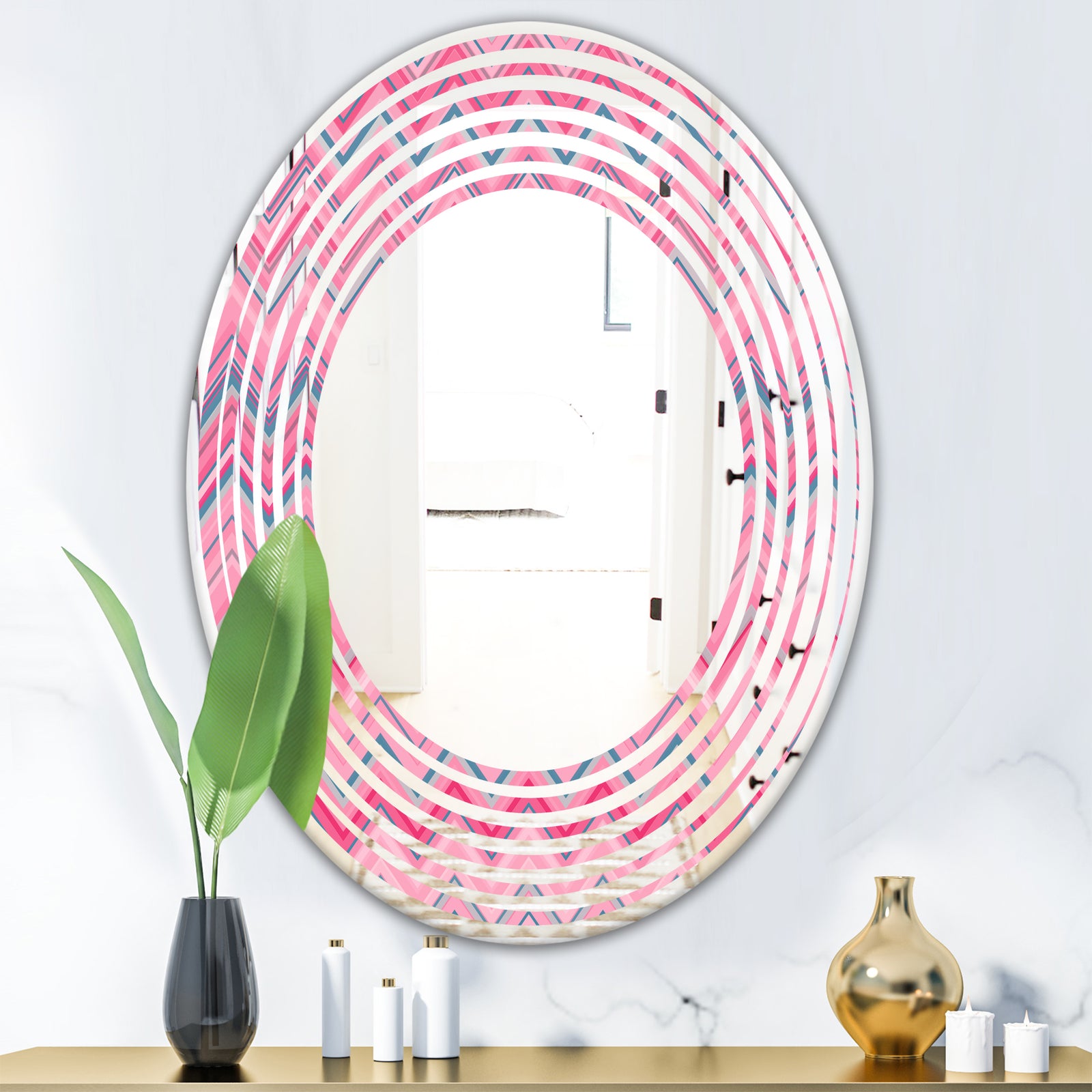 Abstract Retro Geometric III - Modern Round or Oval Wall Mirror - Wave