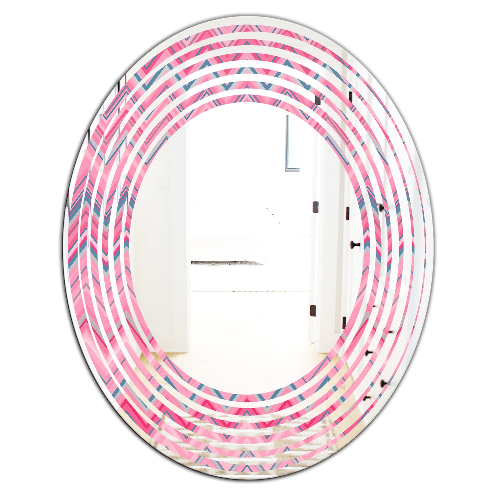 Abstract Retro Geometric III - Modern Round or Oval Wall Mirror - Wave