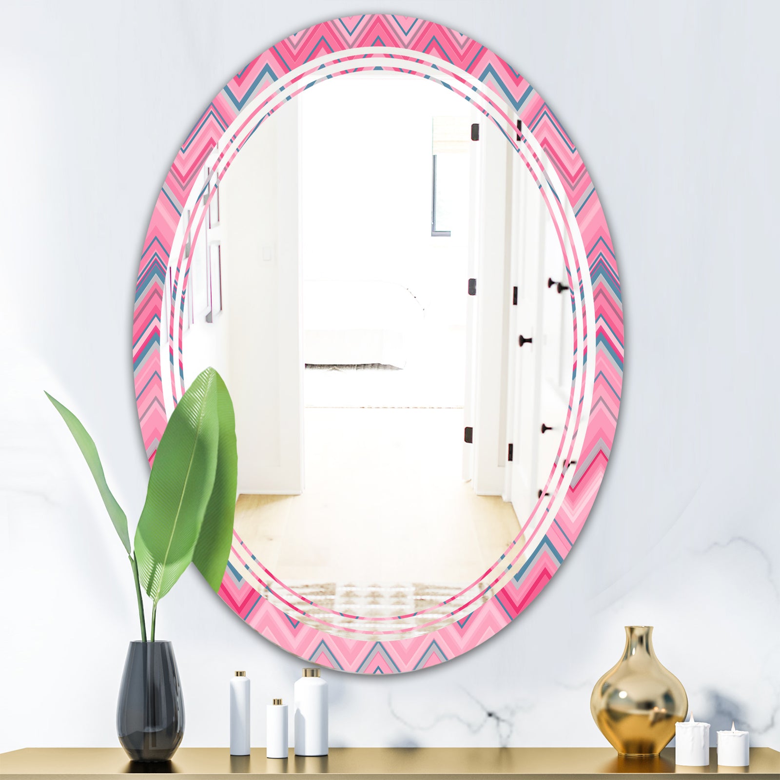 Abstract Retro Geometric III - Modern Round or Oval Wall Mirror - Triple C