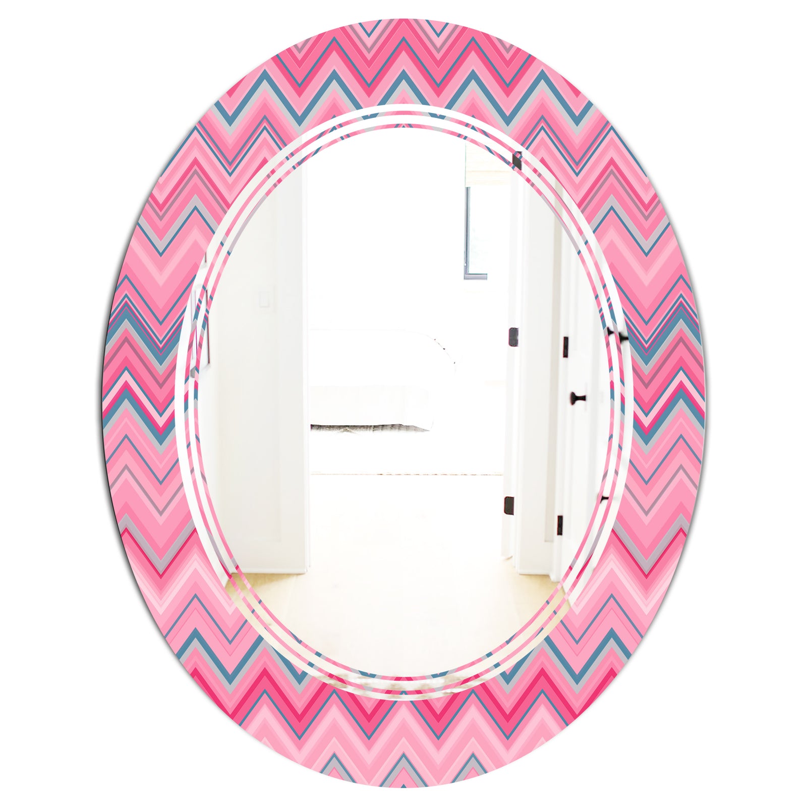 Abstract Retro Geometric III - Modern Round or Oval Wall Mirror - Triple C