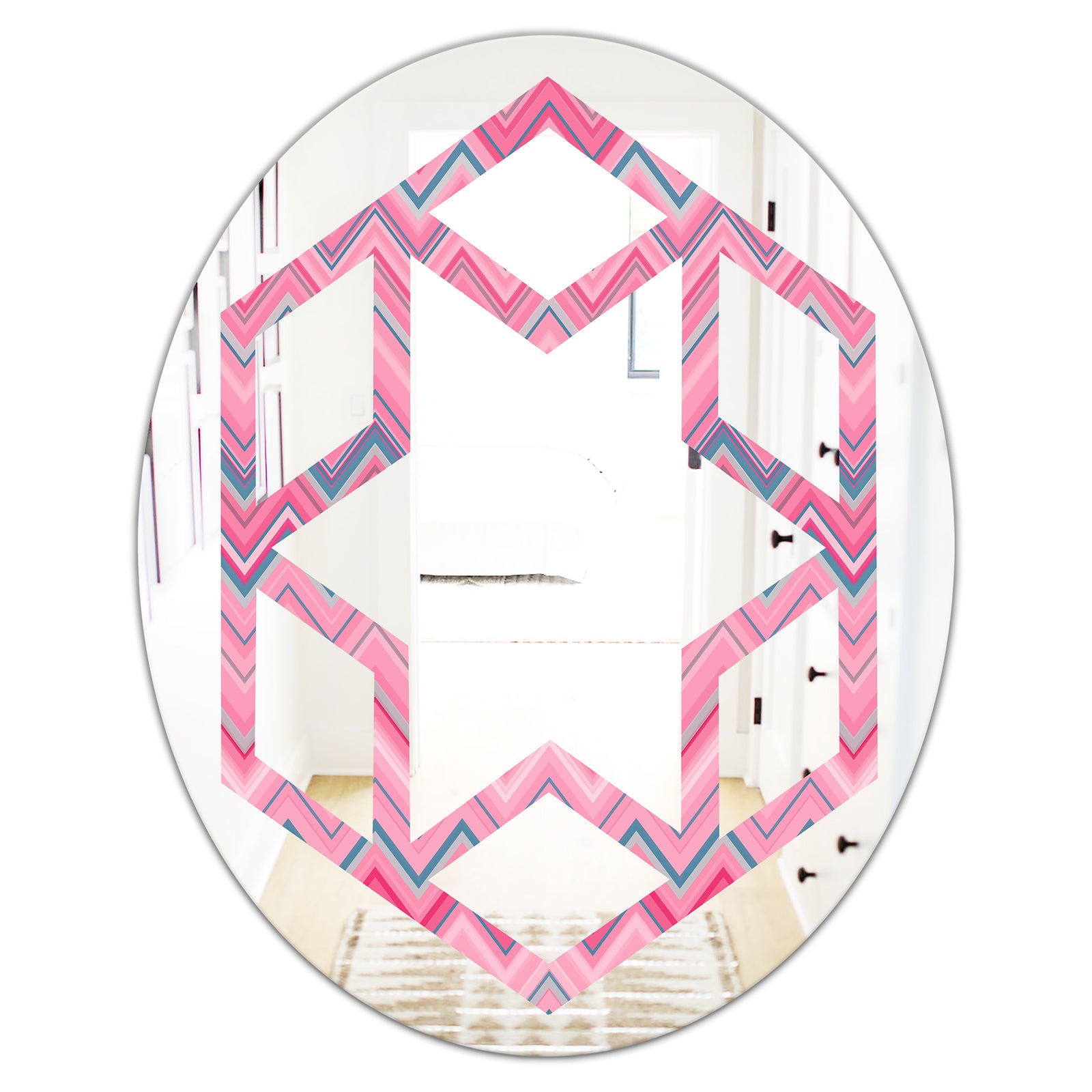 Abstract Retro Geometric III - Modern Round or Oval Wall Mirror - Hexagon Star