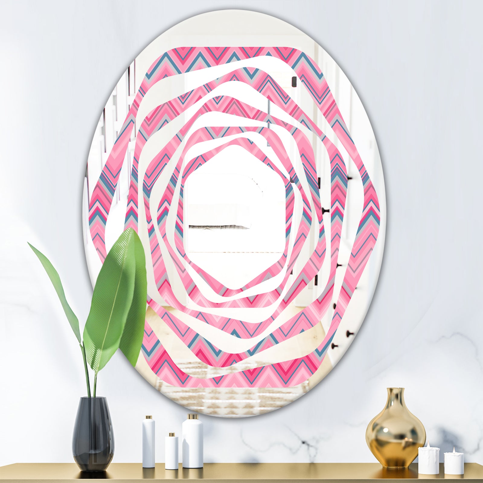 Abstract Retro Geometric III - Modern Round or Oval Wall Mirror - Whirl