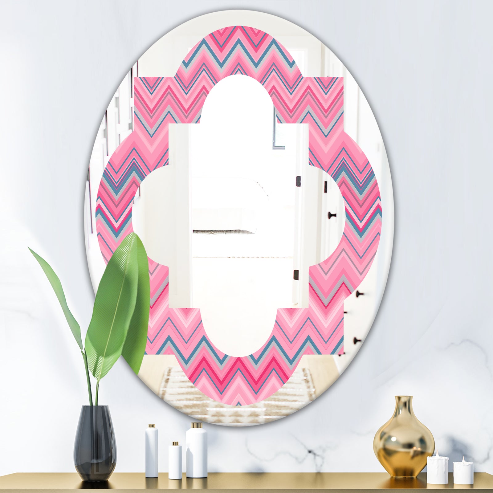 Abstract Retro Geometric III - Modern Round or Oval Wall Mirror - Quatrefoil