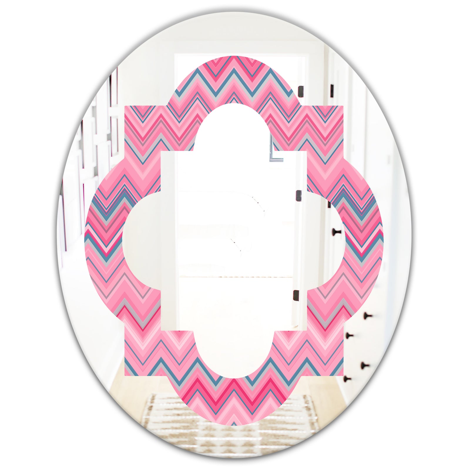 Abstract Retro Geometric III - Modern Round or Oval Wall Mirror - Quatrefoil
