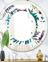 Retro Floral Botanical Design II - Modern Round or Oval Wall Mirror - Space