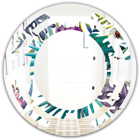 Retro Floral Botanical Design II - Modern Round or Oval Wall Mirror - Space
