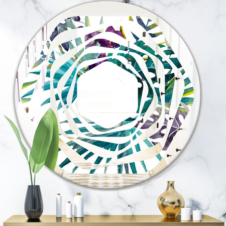 Retro Floral Botanical Design II - Modern Round or Oval Wall Mirror - Whirl