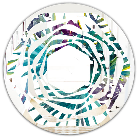 Retro Floral Botanical Design II - Modern Round or Oval Wall Mirror - Whirl