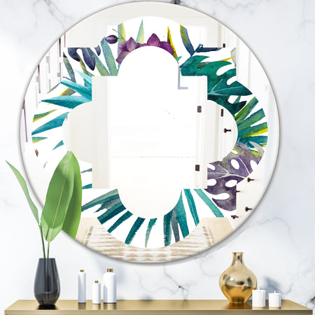 Retro Floral Botanical Design II - Modern Round or Oval Wall Mirror - Quatrefoil