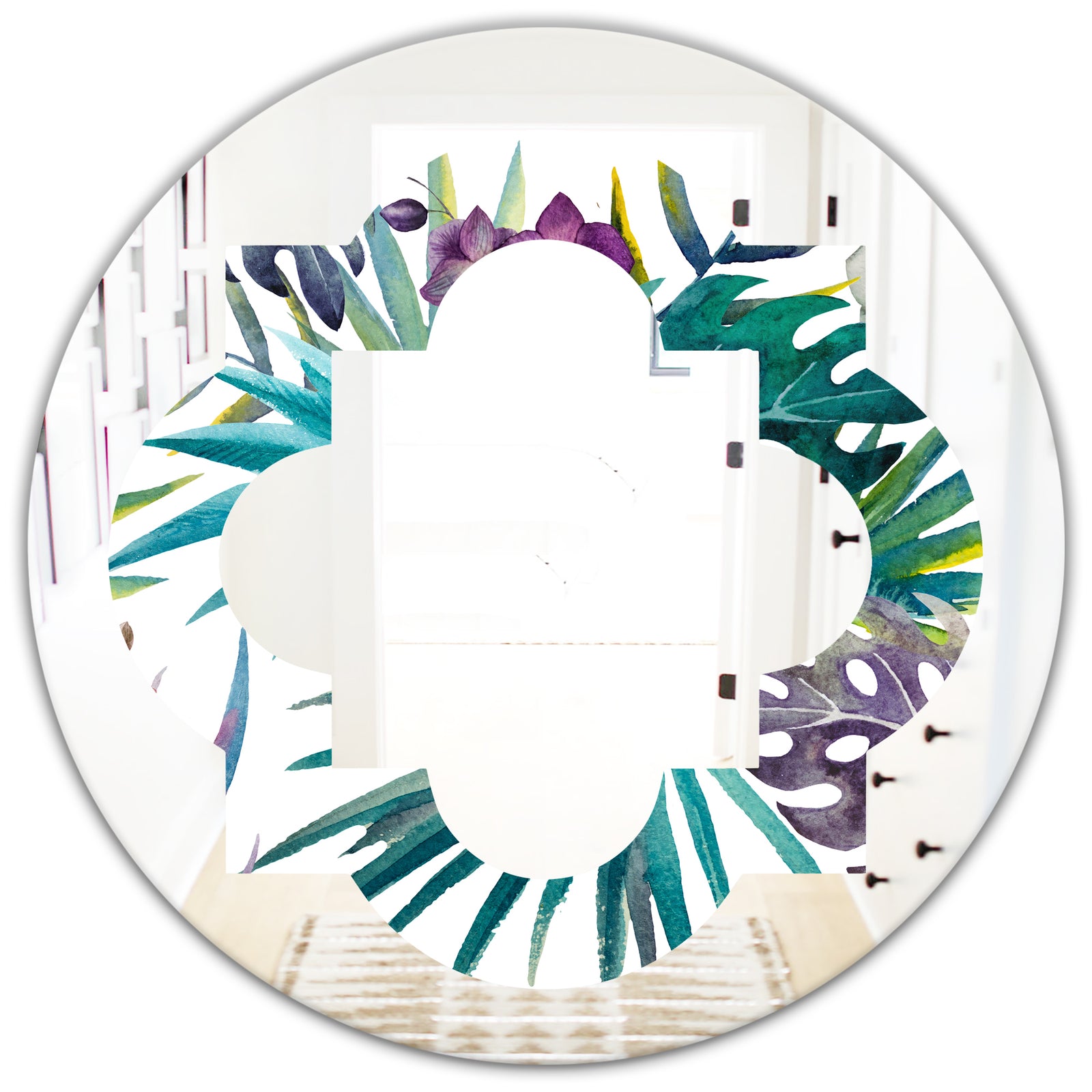 Retro Floral Botanical Design II - Modern Round or Oval Wall Mirror - Quatrefoil