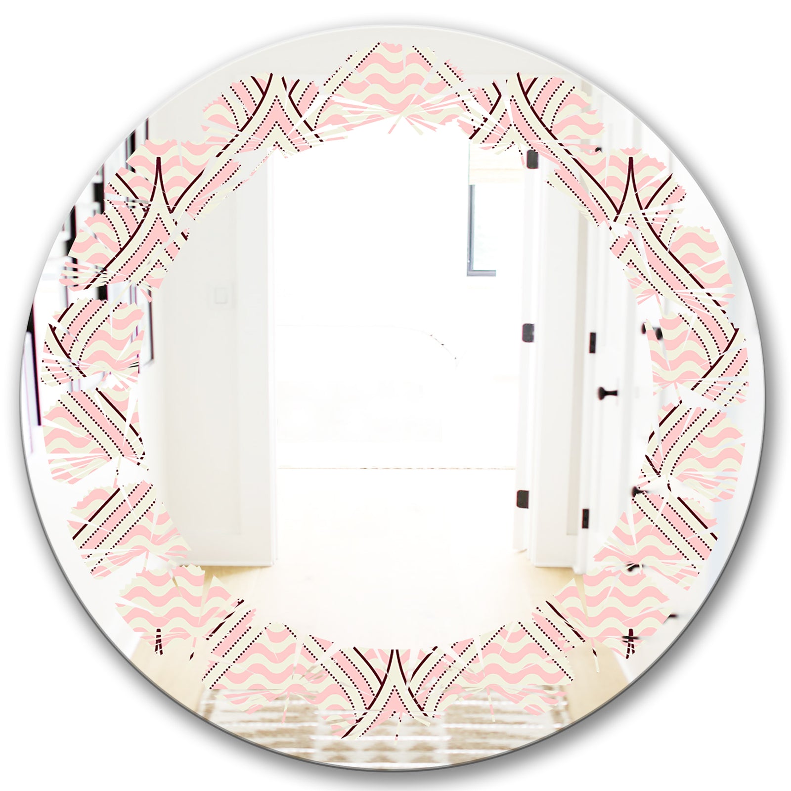 Retro Ornament With Decorative Elements - Modern Round or Oval Wall Mirror - Leaves