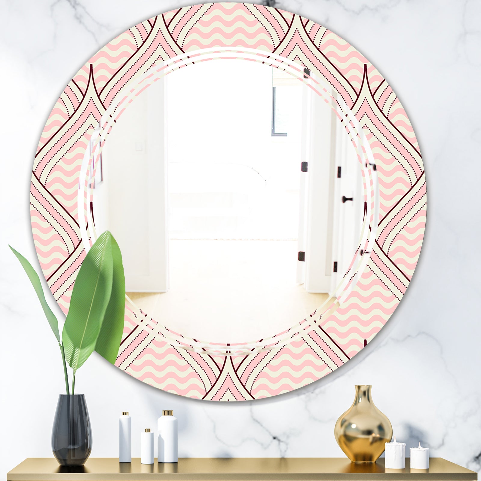 Retro Ornament With Decorative Elements - Modern Round or Oval Wall Mirror - Triple C